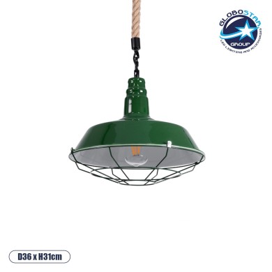 GLOBOSTAR® CRANE 01408 Vintage Κρεμαστό Φωτιστικό Οροφής με Ντουί 1 x E27 AC 220-240V IP20 - Πράσινο & Μπεζ - Μ36 x Π36 x Y31cm